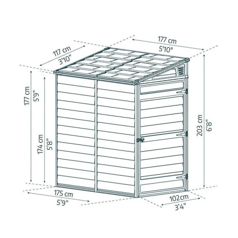 4′ X 6′ Palram Canopia Grey Skylight Pent Plastic Shed (1.17M X 1.77M)